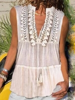V Neck Boho Sleeveless Plain Tanks & Camis