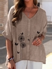 V Neck Casual Bamboo Dandelion Blouses