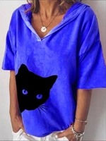 V Neck Casual Cotton-Blend Blouses&shirts