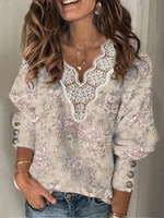 V Neck Casual Floral Cocoon Sweatshirts &pullover - Noracora