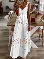 V Neck Casual Jersey Butterfly Maxi