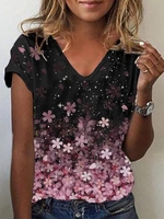 V Neck Casual Jersey Floral T-Shirts