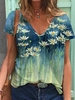 V Neck Casual Short Sleeve Floral-Print Causal Tops - Noracora