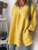 V Neck Cotton-Blend Long Sleeve Solid Casual Tops