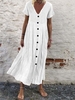 V Neck Cotton Casual Maxi