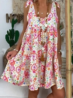 V Neck Cotton Causal Dresses