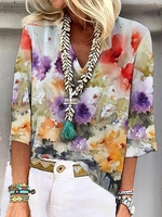 V Neck Floral Casual Tops