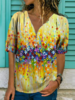 V Neck Floral Half Sleeve Shift T-Shirts - Noracora
