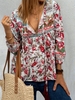 V Neck Floral Long Sleeve Casual Tops