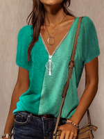 V Neck Geometric Vacation Loosen T-Shirts