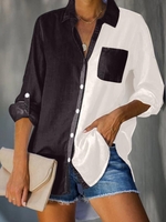 V Neck Long Sleeve Buttoned Blouses - Noracora