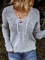 V Neck Long Sleeve Casual Shift Sweaters - Noracora