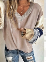 V Neck Long Sleeve Cotton-Blend Sweaters - Noracora