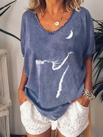 V Neck Long Sleeve Cotton-Blend T-Shirts - Noracora