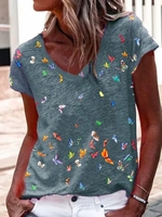 V Neck Loose Butterfly Jersey T-Shirts