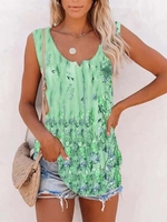 V Neck Loose Casual Printed Tunic Tank & Cami