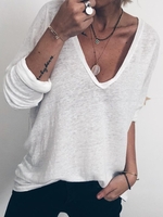 V Neck Loosen Casual Tunic Blouses