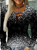 V Neck Painting Casual Cotton Tunic Blouses