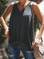 V Neck Paneled Spaghetti Solid Sexy Camis