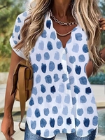 V Neck Polka Dots Buttoned Loosen Tunic Blouses
