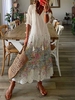 V Neck Polyester Fibre Casual Floral Maxi