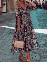 V Neck Polyester Fibre Loose Sweet Boho Dresses