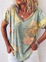 V Neck Printed Jersey Loose T-Shirts