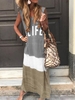 V Neck Regular Fit Striped Maxi
