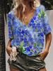 V Neck Shift Floral Short Sleeve T-Shirts - Noracora