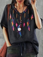 V Neck Shift Half Sleeve Vintage T-Shirts