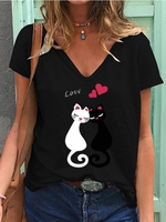 V Neck Short Sleeve Animal T-Shirts - Noracora