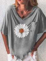 V Neck Short Sleeve Cotton-Blend Casual Blouses&shirts - Noracora
