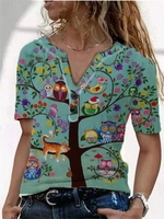 V Neck Short Sleeve Cotton-Blend T-Shirts - Noracora