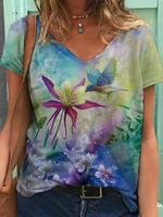 V Neck Short Sleeve Cotton T-Shirts - Noracora