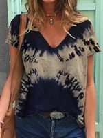 V Neck Short Sleeve Ombre/tie-Dye T-Shirts - Noracora