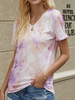 V Neck Short Sleeve Ombre/tie-Dye T-Shirts - Noracora