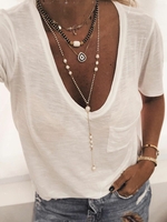 V Neck Short Sleeve Pockets T-Shirts - Noracora