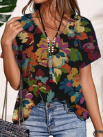 V Neck Short Sleeve T-Shirts - Noracora