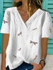 V Neck Vacation Loosen Printed Tunic T-shirts
