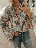 Vintage Cotton-Blend Floral Long Sleeve Casual Tops