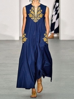 Vintage Cotton-Blend Sleeveless A-Line Causal Dresses