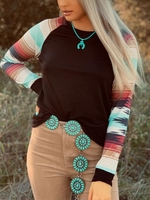 Vintage Geometric Long Sleeve Blouses&shirts - Noracora