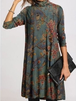 Vintage Long Sleeve Polyester Cotton Turtleneck Dresses - Noracora