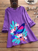 Violet Casual Floral Cotton-Blend Causal Tops - Noracora