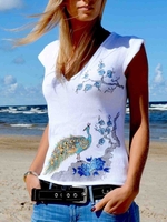 White Animal Short Sleeve Tanks & Camis - Noracora