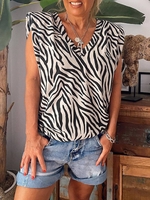 White-Black Casual Stripes Floral-Print Tanks & Camis - Noracora