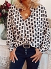 White-Black V Neck Long Sleeve Checkered/plaid Causal Tops
