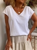 White Casual Cotton-Blend T-Shirts - Noracora