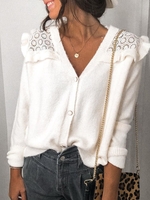 White Casual Cotton Cutout Cardigans - Noracora