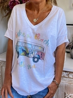 White Casual Short Sleeve T-Shirts - Noracora